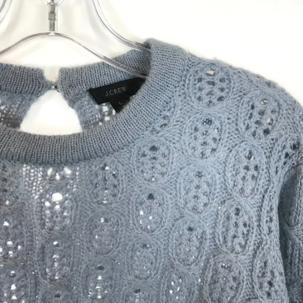 Womens Size Large J. Crew Blue Balloon Sleeve Alpaca Wool Cable Knit Sweater